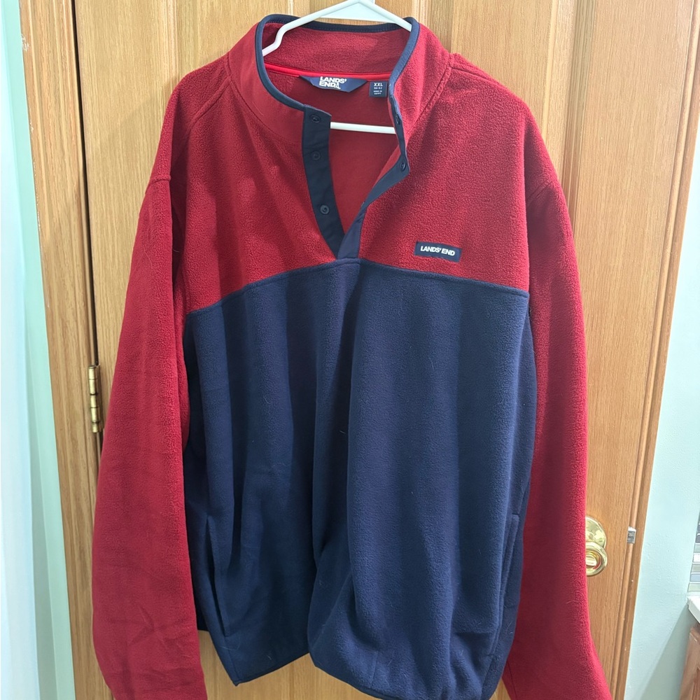 Lands' End Burgundy and Navy Fleece Pullover